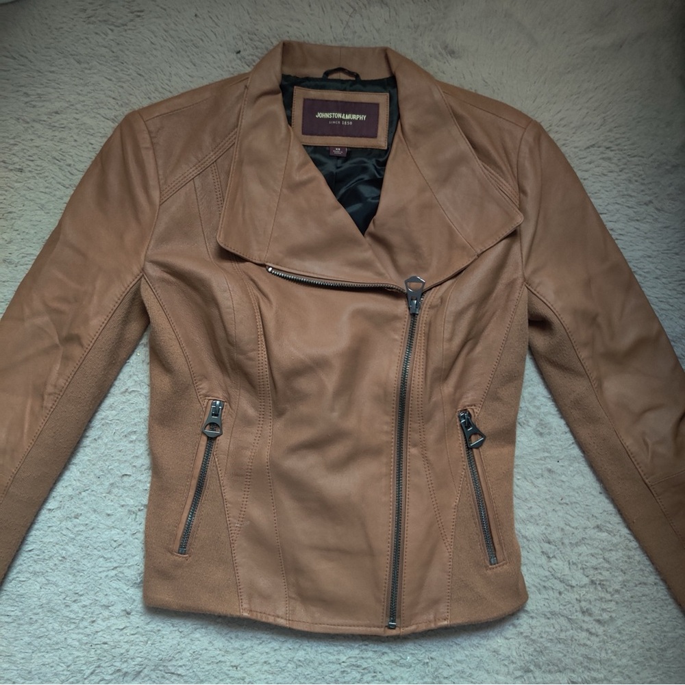 Johnston & Murphy Walnut Tan Leather Moto Jacket